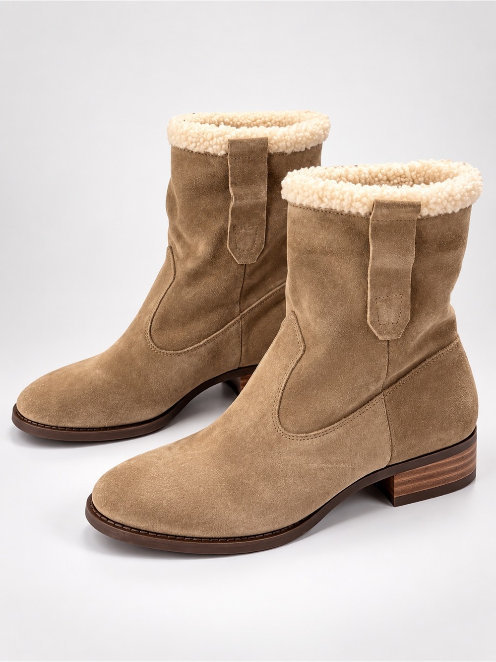 Sole Society Verona Winter Boots Women's 8.5 Beige Suede Faux Shearling Pull On